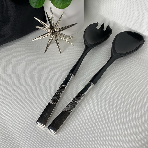 Vintage Oneida CATALINA stainless steel and black plastic handled salad servers - Picture 2 of 7